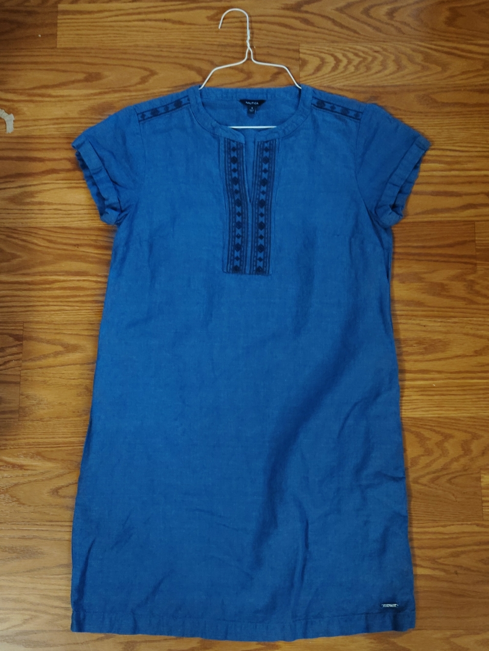 Nautica Blue Embroidered Mini Shift Dress Size Small